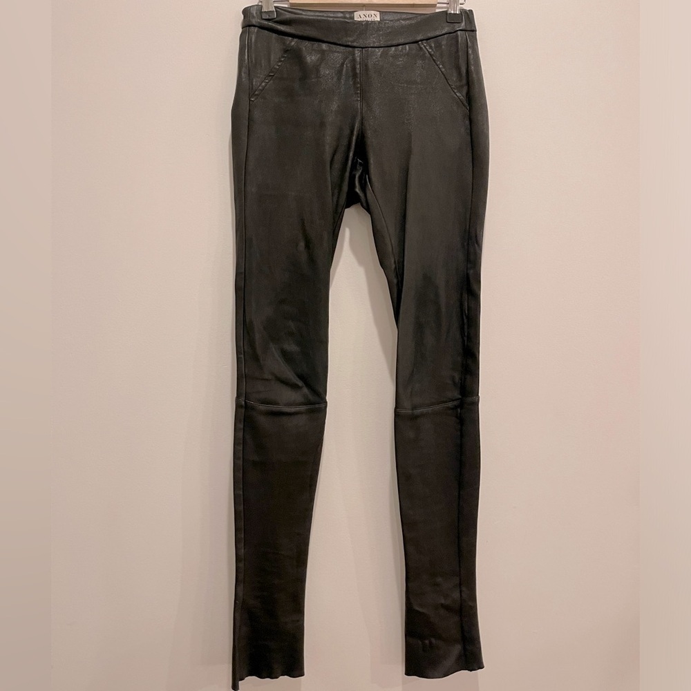 Anon Atelier Designer Black Lambskin Leather Pants Leggings size 4